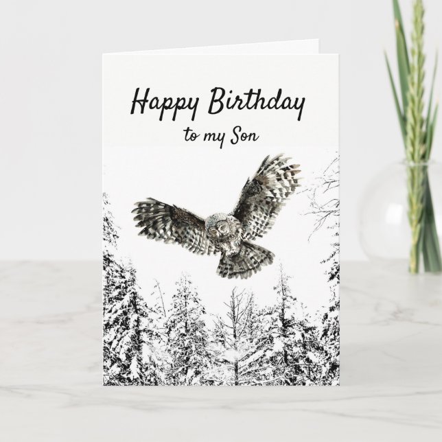 Carte Birthday Owl Bird Watercolor Son (Devant)