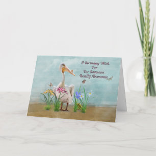 Carte Birthday, Pelican, Flowers et Butterflies