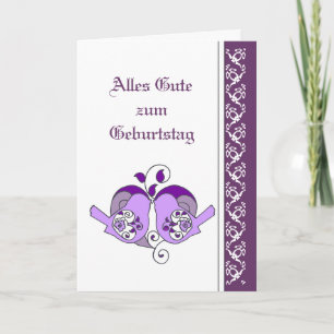 Carte Birthday Purple Floral Hearts Birds German