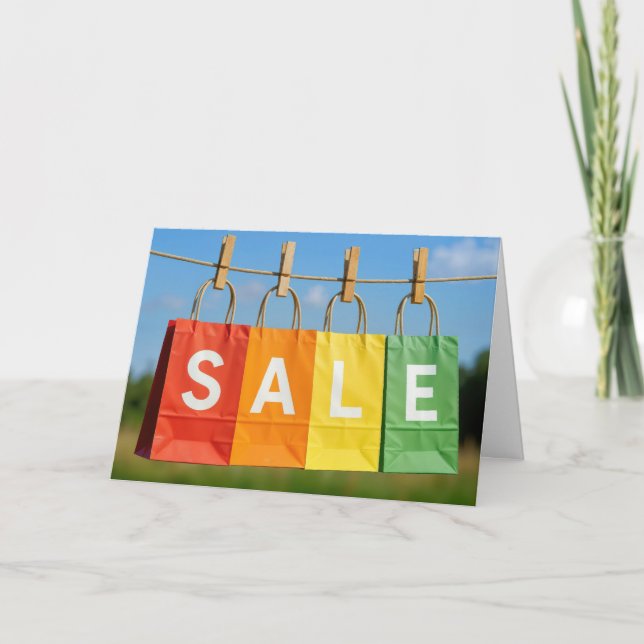 Carte Birthday Shopping Bags On a Clothesline (Devant)
