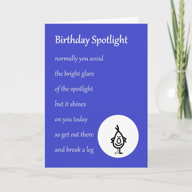 Carte Birthday Spotlight - un poème d'anniversaire amusa (Devant)