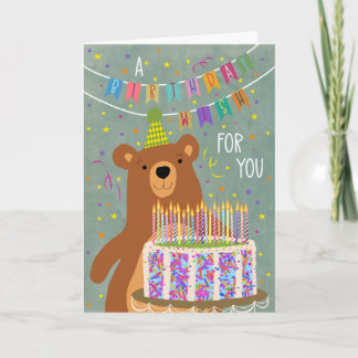 Carte Birthday Wish With Bear and Cake