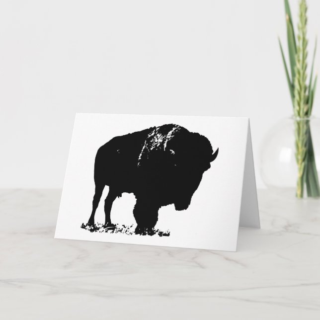 Carte Bison de bison noir et blanc Pop Art (Devant)