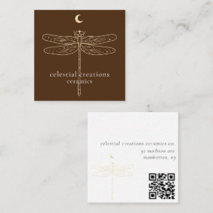 Carte Biz Carré Brown Code QR de la libellule céle