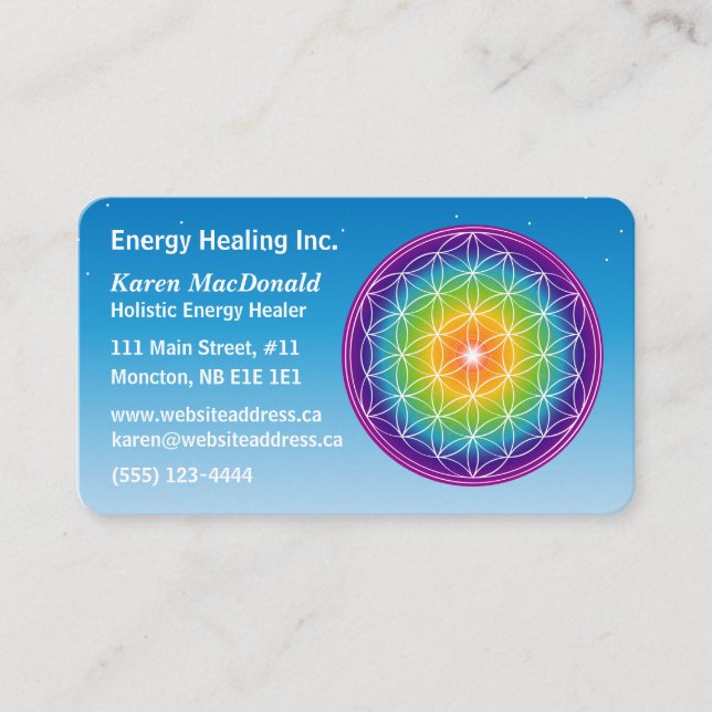 Carte Biz Flower of Life Starry Sky Roundé (Devant)