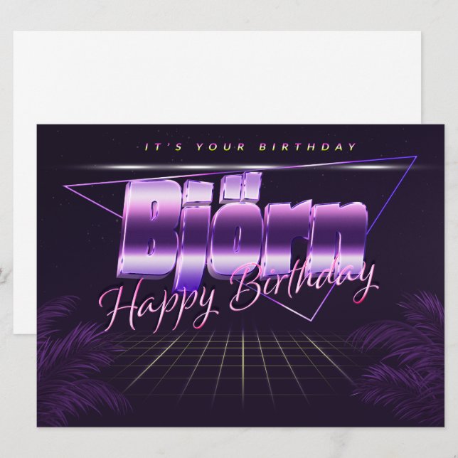 Carte Björn Nom Prénom lila retro Anniversaire de la car (Devant / Derrière)