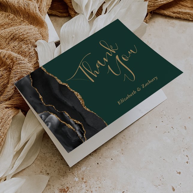 Carte Black Agate Gold Emerald Merci Mariage vert (Créateur téléchargé)