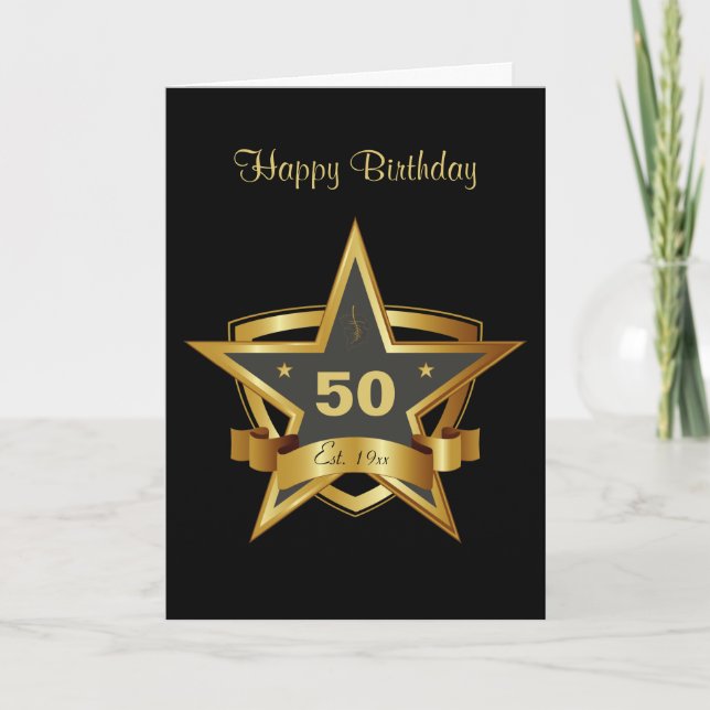 Carte Black and Gold 50th Birthday Star (Devant)