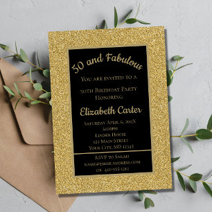 Carte Black and Gold Glitter 50 et merveilleux Anniversa