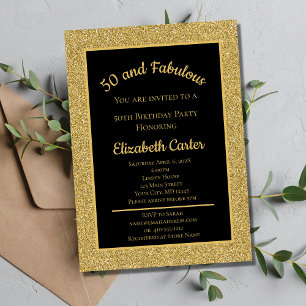 Carte Black and Gold Parties scintillant 50 et Fabulous 