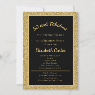 Carte Black and Gold Parties scintillant 50 et Fabulous 