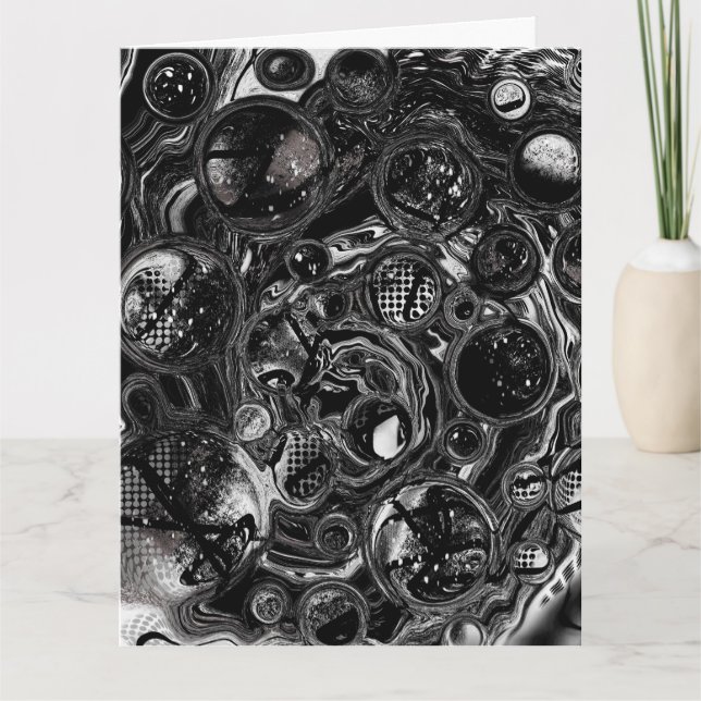 Carte Black and Marbre blanc Fluid Art Joyeux anniversai (Devant)