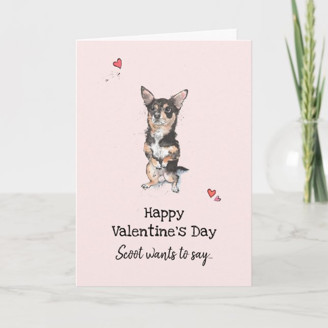 Carte Black and Tan Chihuahua Saint Valentin Bonjour (Devant)