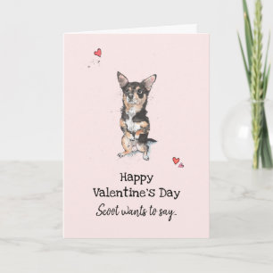 Carte Black and Tan Chihuahua Saint Valentin Bonjour