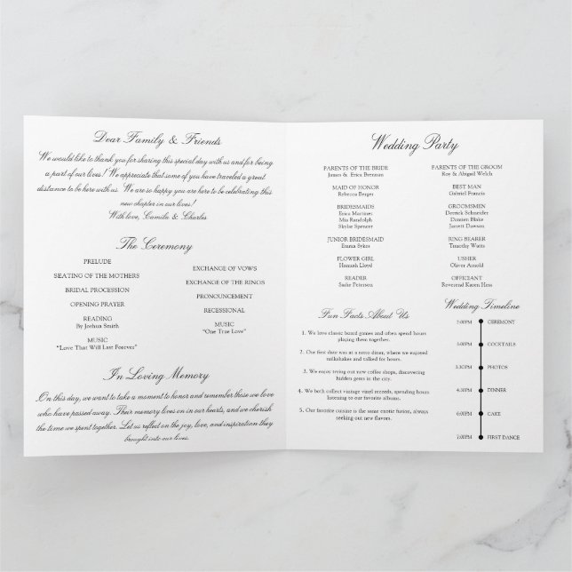 Carte Black and White Wedding Program (Intérieur)