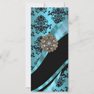 Carte Black & aquamarine damask