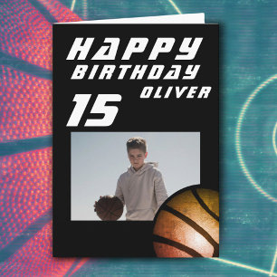 Carte Black Basketball Boy Photo Joyeux Anniversaire