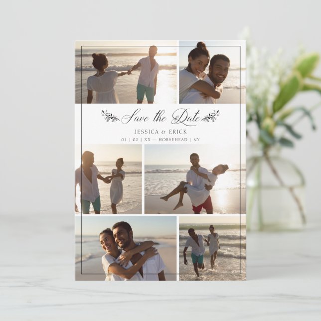 Carte Black Branches Chic Collage 6 Photos Mariage (Debout devant)