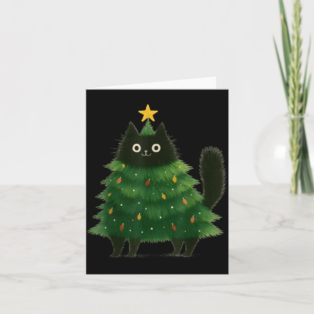 Carte Black Cat Christmas Tree Cute Holiday Pet Lover De (Devant)