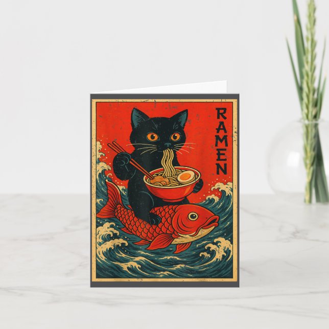 Carte Black Cat Ramen Japanese Graphic Tees For Men Wome (Devant)