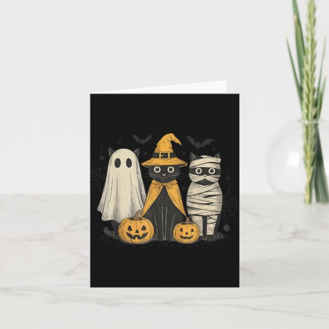 Carte Black Cat Witch Ghost Y Halloween Pumpkin Men Kids (Devant)