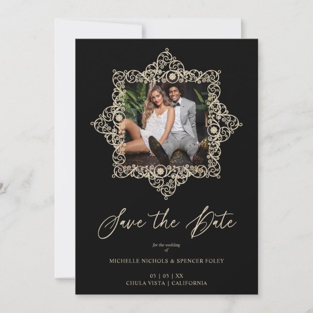 Carte Black Chic Flourish Ornament Lace Effect Photo (Devant)