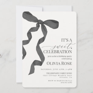 Carte Black Coquette Bow Girl Anniversaire Fête Invitati