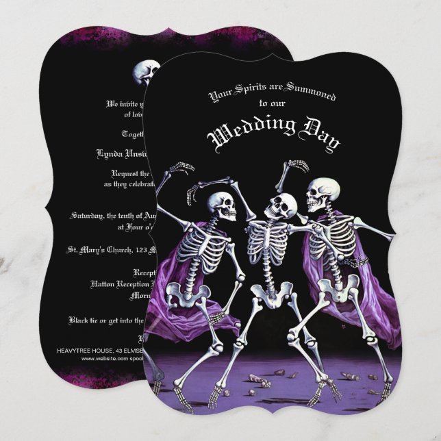 Carte Black Death Dancing Skeletons Halloween Mariage (Devant / Derrière)