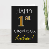 Black, Faux Gold 1er anniversaire Mariage + Nom