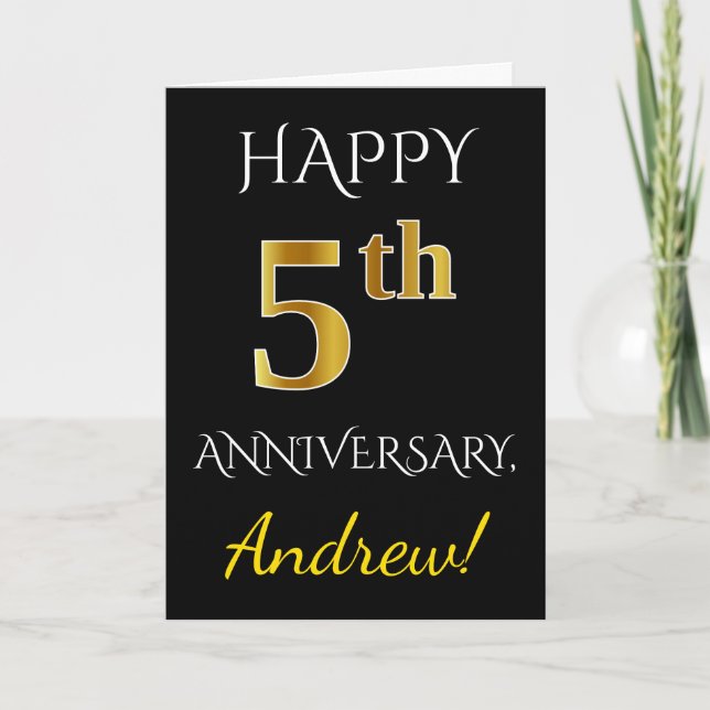 Carte Black, Faux Gold 5e anniversaire Mariage + nom (Devant)