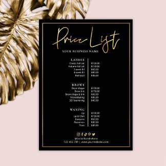 Carte Black Faux Gold Logo Lash Salon Spa Prix