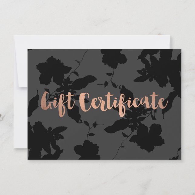 Carte Black Floral Rose Gold Texte Certificat cadeau (Devant)