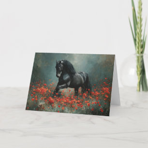 Carte Black Friesian Stallion Red Poppies