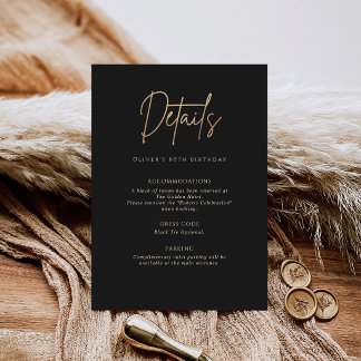 Carte Black Gold 60th Birthday Party Details Card