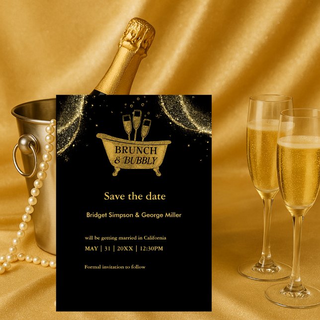 Carte Black Gold Brunch & Bubbly Wedding enregistrer la  (Créateur téléchargé)