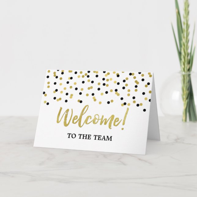 Carte Black Gold Confetti Employé Bienvenue à l'équipe (Devant)