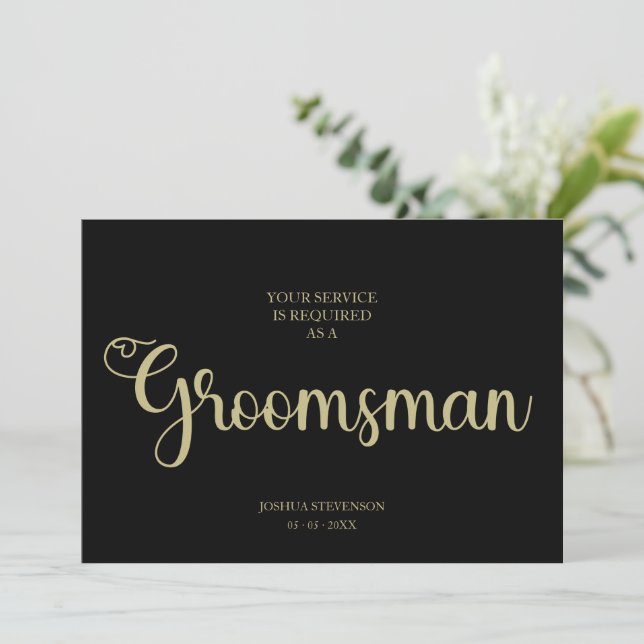 Carte Black Groomsman Chic Mariage Simple Proposition Ca (Debout devant)