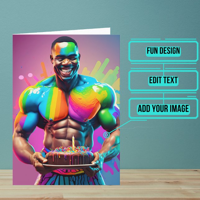 Carte Black Homme Bodybuilder Gay Anniversaire (Wish a very Happy Birth - gay to your favorite person with this LGBTQ+ inspired birthday card. )