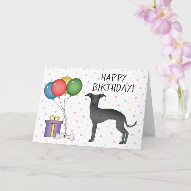 Carte Black Italien Greyhound Dessin Chien Joyeux Annive (Orchidée)