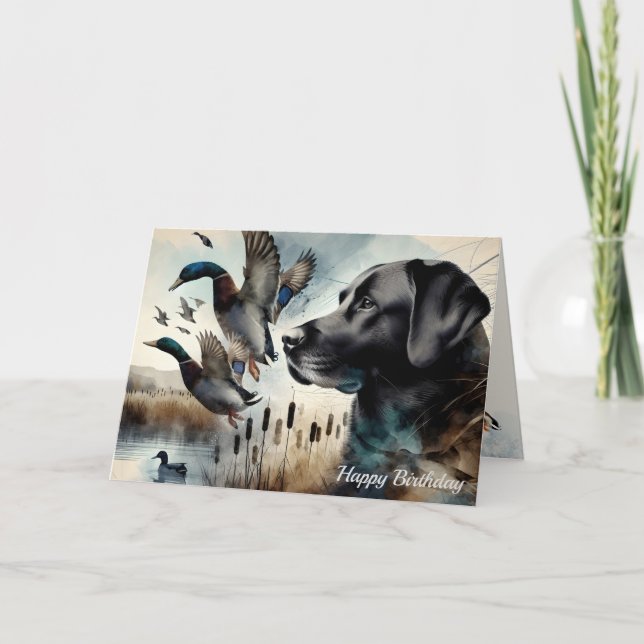 Carte Black Lab Chien et Canards Anniversaire (Devant)