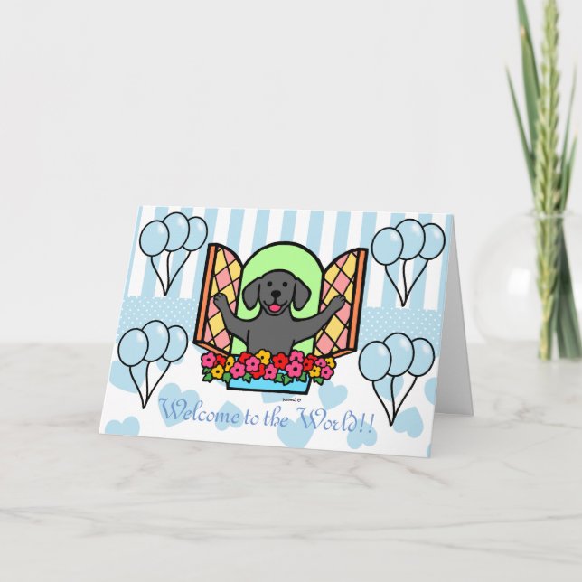 Carte Black Labrador Blue Nouveau bébé garçon Félicitati (Devant)