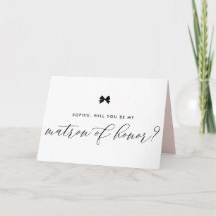 Carte Black Modern Ribbon Bow Be My Matron of Honor