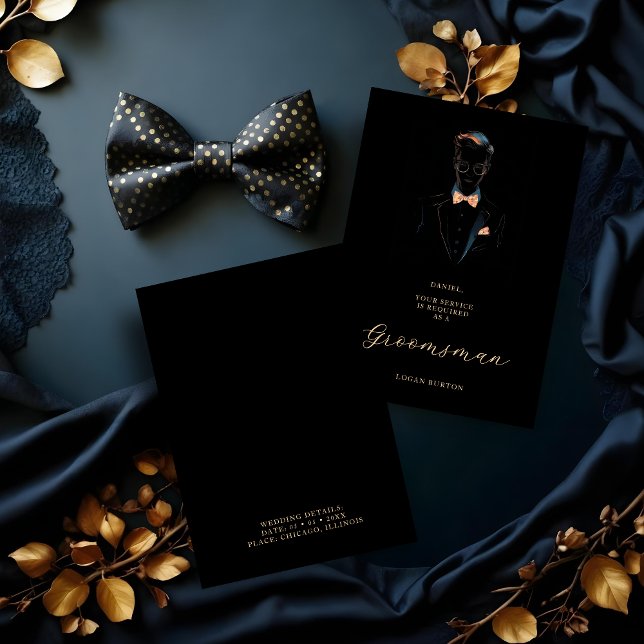 Carte Black & Neon Effect Groomsman Silhouette Wedding (Stylish Black & Neon Effect Groomsman Silhouette Wedding Proposal Cards.)