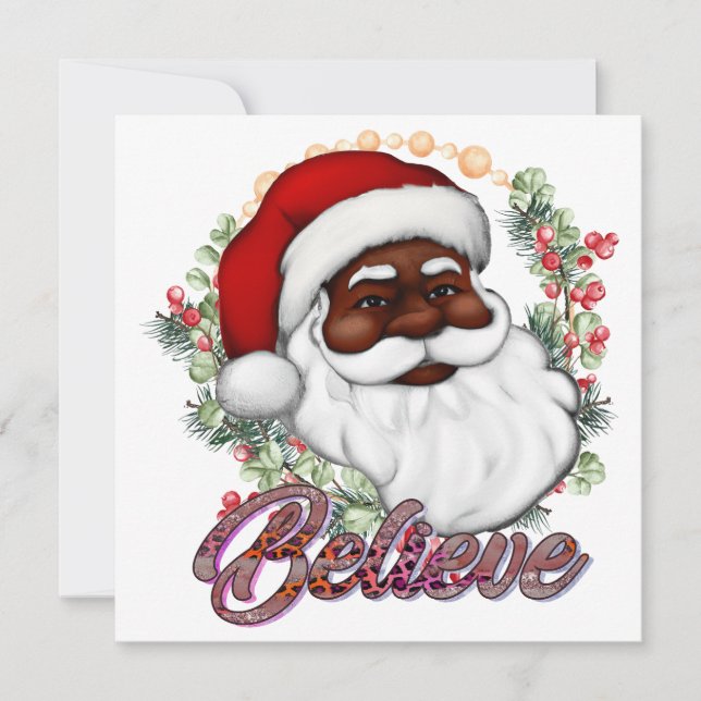 Carte Black Père Noël Believe Melanin Man Christmas Chev (Devant)