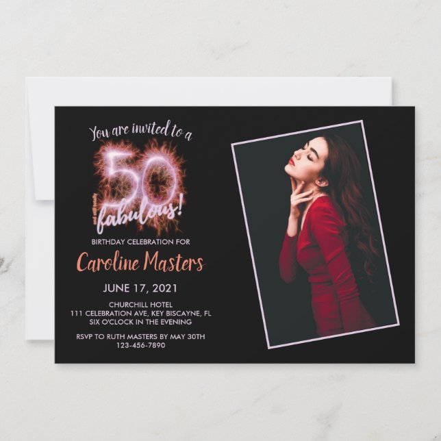 Carte Black Pink 50 et toujours Fabulous 50th Birthday P (Devant)