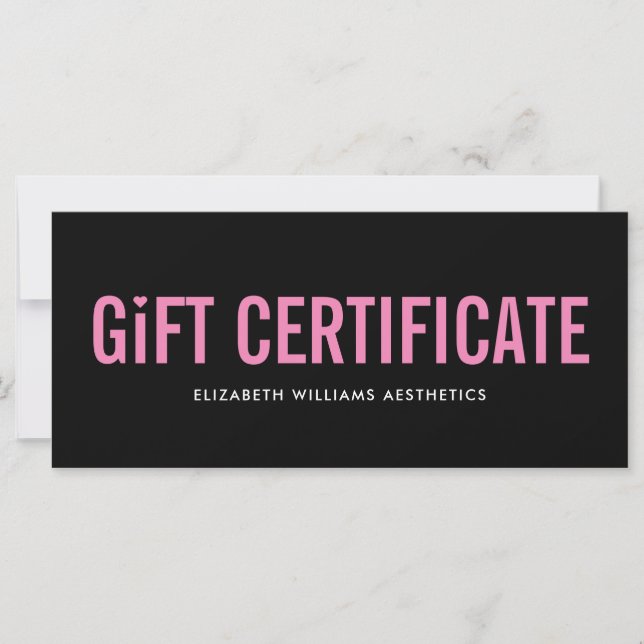 Carte Black Pink Simple Modern Certificat cadeau (Devant)