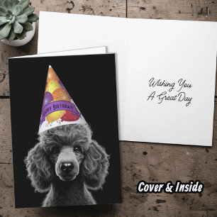 Carte Black Poodle Head Party Hat with Happy Birthday 