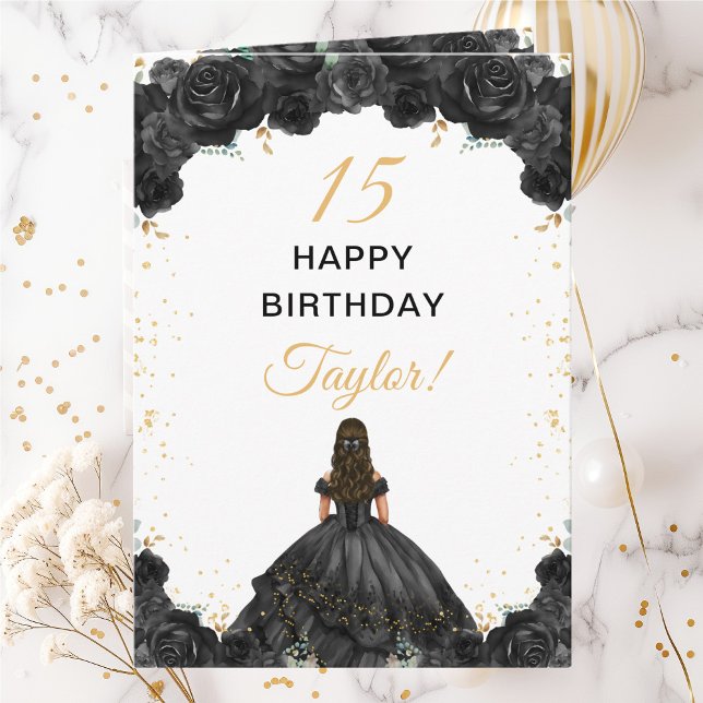 Carte Black Princess Floral Joyeux anniversaire (Créateur téléchargé)