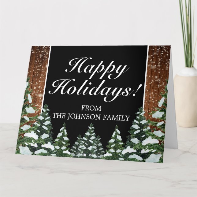 Carte Black Snowy Bois & Forêt Vacances Folle Salutation (Devant)
