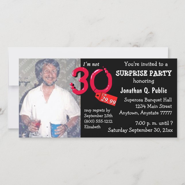 Carte Black Surprise 30th Birthday Party Photo Invitatio (Devant)